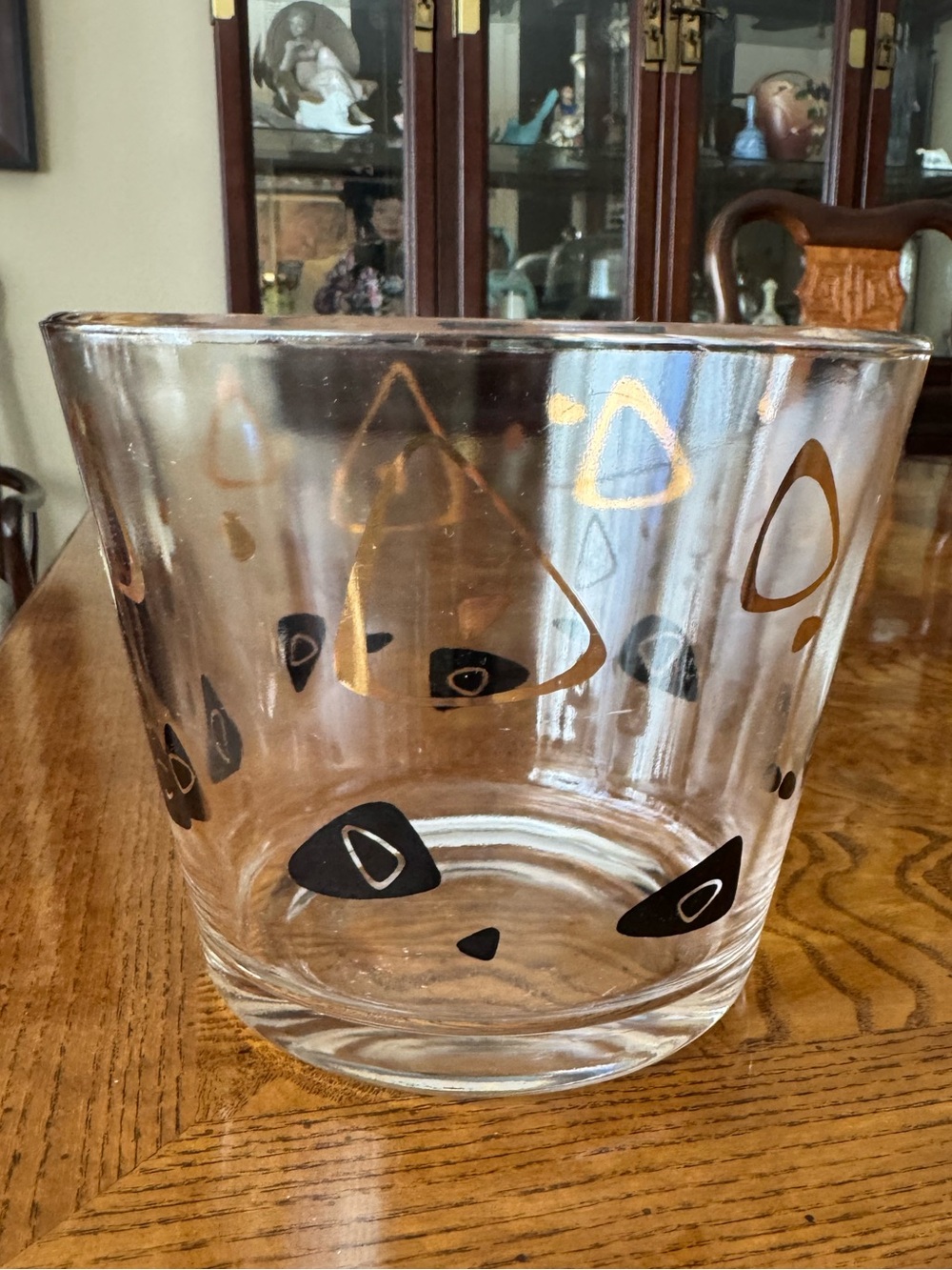 MCM Federal Glass Boomerang- Atomic Amoeba Ice Bucket – Black & 22k Gold - 1950s